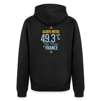 Weather alert 49.3°C throughout the France - Unisex Premium Organic Zip Hoodie - black - Back - Nico (187cm)