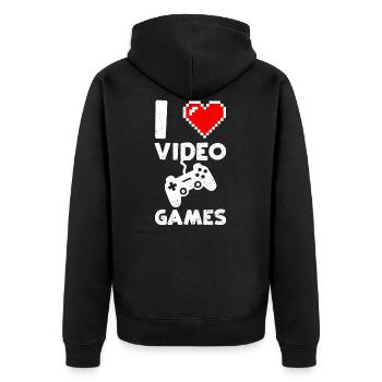 I Love Video Games - Gaming - Unisex Premium Bio Zip Hoodie - Schwarz - Hinten - Nico (187cm)