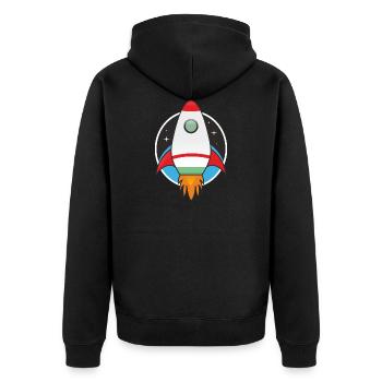 Rakete - Unisex Premium Bio Zip Hoodie - Schwarz - Hinten - Nico (187cm)