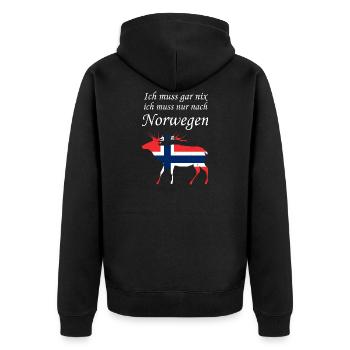 Ich muss gar nix ich muss nur nach Norwegen - Unisex Premium Bio Zip Hoodie - Schwarz - Hinten - Nico (187cm)