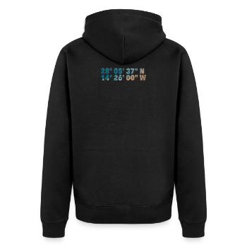 Motif: Coordinates of Playa de Cofete - Unisex Premium Organic Zip Hoodie - black - Back - Nico (187cm)