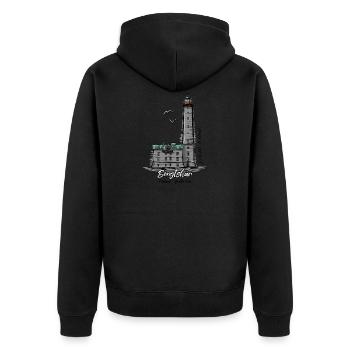 BENGTSKÄR LIGHTHOUSE Marine Textiles, and Gifts - Unisex Premium Organic Zip Hoodie - black - Back - Nico (187cm)