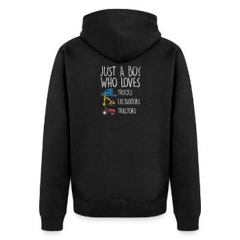 Just A Boy Who Loves Trucks Excavators Tractors - Unisex Premium Organic Zip Hoodie - black - Back - Nico (187cm)