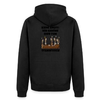 Keine Angst ich gehöre hier zum Stammtisch schwarz - Unisex Premium Bio Zip Hoodie - Schwarz - Hinten - Nico (187cm)
