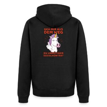 Geh mir aus dem Weg du unnötiger Sozialkontakt - Unisex Premium Bio Zip Hoodie - Schwarz - Hinten - Nico (187cm)