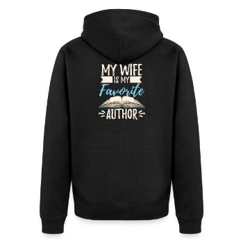 My Wife Is My Favorite Author - Unisex Premium Bio Zip Hoodie - Schwarz - Hinten - Nico (187cm)