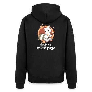 Just One More Page Lesen Buch Nerd Katze Panda - Unisex Premium Bio Zip Hoodie - Schwarz - Hinten - Nico (187cm)