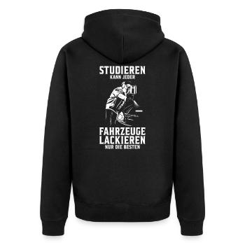 Fahrzeuglackierer Autolackierer sind die besten - Unisex Premium Bio Zip Hoodie - Schwarz - Hinten - Nico (187cm)