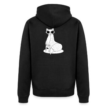 schlichter, cooler Fuchs mit Sonnenbrille - Unisex Premium Bio Zip Hoodie - Schwarz - Hinten - Nico (187cm)