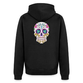 Mexikanischer Schädel Dia de los Muertos Tag der - Unisex Premium Bio Zip Hoodie - Schwarz - Hinten - Nico (187cm)