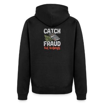 Catch Fraud Not Feelings - Unisex Premium Bio Zip Hoodie - Schwarz - Hinten - Nico (187cm)