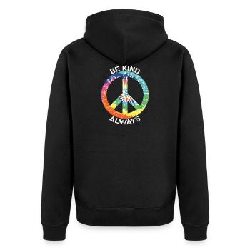 Always be friendly Colorful batik peace symbol - Unisex Premium Organic Zip Hoodie - black - Back - Nico (187cm)