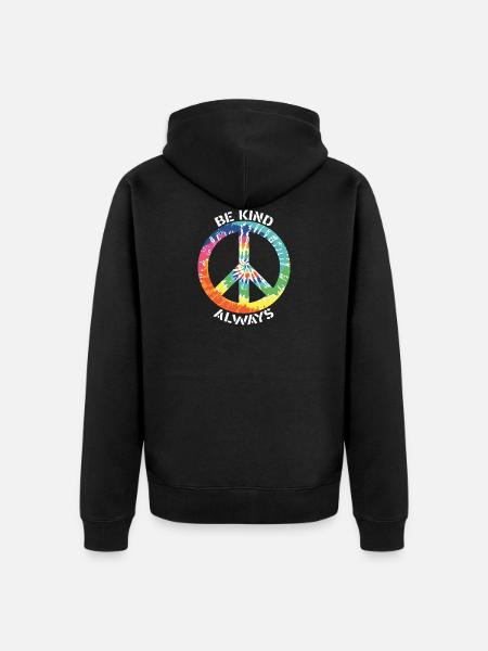 Vær altid venlig Farverig batik fred symbol - Premium økologisk unisex-hættejakke - sort