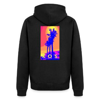 3 Palmen auf Kos - Unisex Premium Bio Zip Hoodie - Schwarz - Hinten - Nico (187cm)