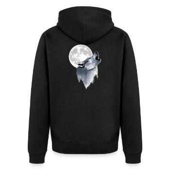 Howling Wolf Full Moon Moon - Unisex Premium Organic Zip Hoodie - black - Back - Nico (187cm)