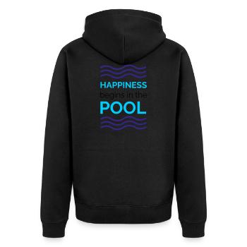 HAPPINESS begins in the POOL - Unisex Premium Bio Zip Hoodie - Schwarz - Hinten - Nico (187cm)
