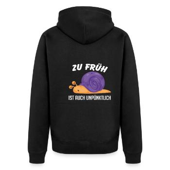 Zu früh ist auch unpünktlich lustige Schnecke - Unisex Premium Bio Zip Hoodie - Schwarz - Hinten - Nico (187cm)