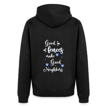 Nachbarin Haus - Unisex Premium Bio Zip Hoodie - Schwarz - Hinten - Nico (187cm)