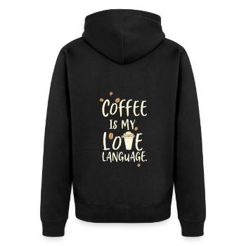 kaffee ist meine liebes sprache - Unisex Premium Bio Zip Hoodie - Schwarz - Hinten - Nico (187cm)