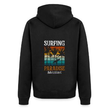 Urlaub Wärme Sonne Sonnenuntergang - Unisex Premium Bio Zip Hoodie - Schwarz - Hinten - Nico (187cm)