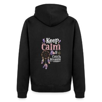 Traumfänger Mystisch Glück Frieden - Unisex Premium Bio Zip Hoodie - Schwarz - Hinten - Nico (187cm)