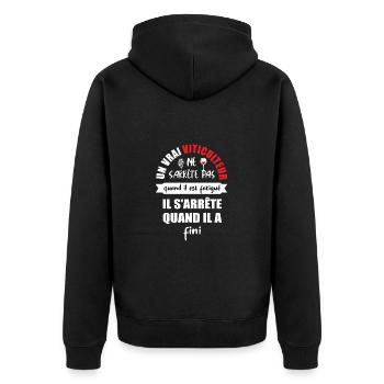 Un vrai viticulteur ne s'arrête pas t-shirt - Veste à capuche bio Premium Unisexe - noir - Dos - Nico (187cm)