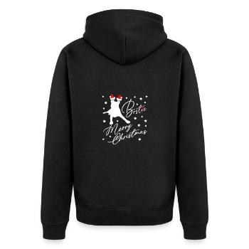 Boston Terrier avec chapeau de Père Noël et étoiles - Veste à capuche bio Premium Unisexe - noir - Dos - Nico (187cm)
