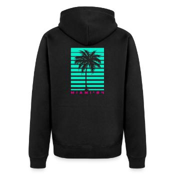 Miami Palm Tree Retro - Unisex Premium Bio Zip Hoodie - Schwarz - Hinten - Nico (187cm)