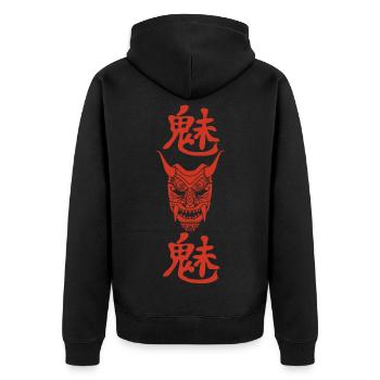 Japanischer roter Dämon - Unisex Premium Bio Zip Hoodie - Schwarz - Hinten - Nico (187cm)