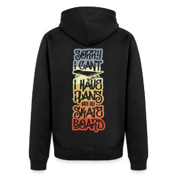 Désolé j’ai des projets avec mon skateboard - Veste à capuche bio Premium Unisexe - noir - Dos - Nico (187cm)