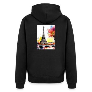 Tour Eiffel en aquarelle automnale - Veste à capuche bio Premium Unisexe - noir - Dos - Nico (187cm)