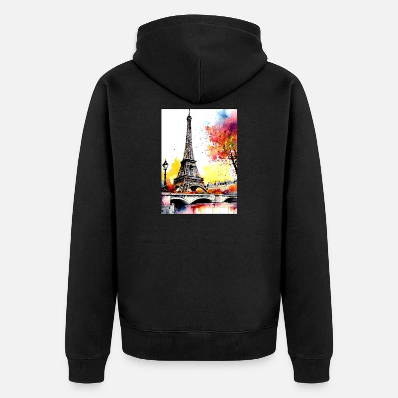 Tour Eiffel en aquarelle automnale - Veste à capuche bio Premium Unisexe - noir