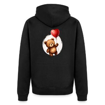 Bär mit Ballon - Unisex Premium Bio Zip Hoodie - Schwarz - Hinten - Nico (187cm)