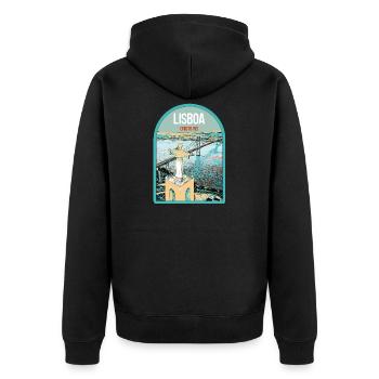 Christ the King Lisbon: View of the 25th of April Bridge over the Tagus River - Unisex Premium Organic Zip Hoodie - black - Back - Nico (187cm)
