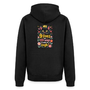 MON CHAT A 9 VIES ET 99 FAÇONS DE ME FAIRE RIRE - Veste à capuche bio Premium Unisexe - noir - Dos - Nico (187cm)