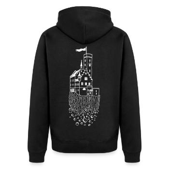Flying Castle (White) - Unisex Premium Organic Zip Hoodie - black - Back - Nico (187cm)