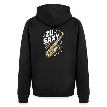 Zu Saxy Saxophon Saxophonist - Unisex Premium Bio Zip Hoodie - Schwarz - Hinten - Nico (187cm)