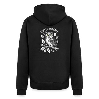 Eule im Herbstzauber - Lustiger Spruch im Herbst - Unisex Premium Bio Zip Hoodie - Schwarz - Hinten - Nico (187cm)