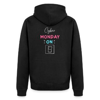 Cyber Monday Kaufrausch - Unisex Premium Bio Zip Hoodie - Schwarz - Hinten - Nico (187cm)