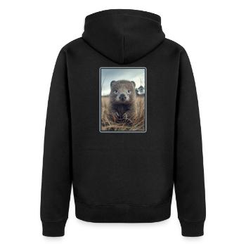 Wombats Wombat - Unisex Premium Bio Zip Hoodie - Schwarz - Hinten - Nico (187cm)