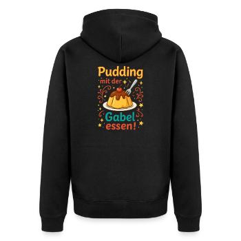 Pudding mit der Gabel Essen  - Unisex Premium Bio Zip Hoodie - Schwarz - Hinten - Nico (187cm)