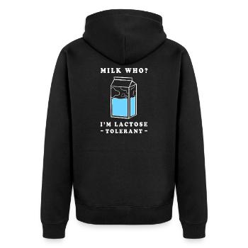 Flatulence Milk Lactose - Unisex Premium Organic Zip Hoodie - black - Back - Nico (187cm)
