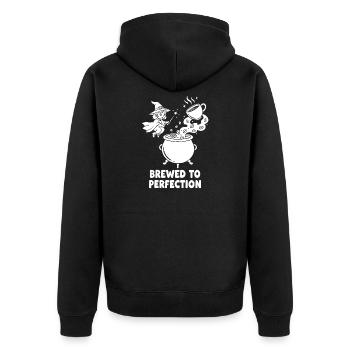 Hexenbrau Perfektion - Unisex Premium Bio Zip Hoodie - Schwarz - Hinten - Nico (187cm)