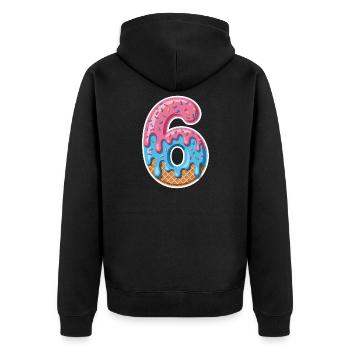 Numéro 6 Glace du sixième anniversaire avec des vermicelles - Veste à capuche bio Premium Unisexe - noir - Dos - Nico (187cm)