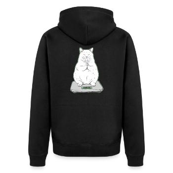 Dicke Katze im Meditationsmodus - Unisex Premium Bio Zip Hoodie - Schwarz - Hinten - Nico (187cm)