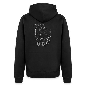 Zwei Alpaka Lama Linien Zeichnung - Unisex Premium Bio Zip Hoodie - Schwarz - Hinten - Nico (187cm)