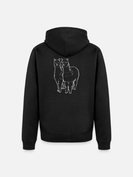 Two Alpaca Llama Lines Drawing - Unisex Premium Organic Zip Hoodie - black