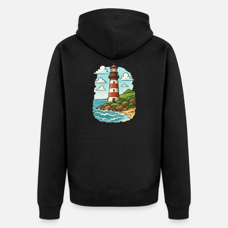 Phare sur le sentier côtier - Veste à capuche bio Premium Unisexe - noir