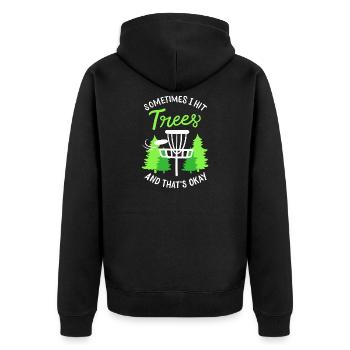 Sometimes I Hit Trees Disc Golf Basket Art - Unisex Premium Bio Zip Hoodie - Schwarz - Hinten - Nico (187cm)