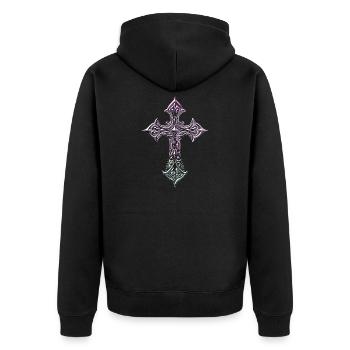 Irisierendes Filigrankreuz - Unisex Premium Bio Zip Hoodie - Schwarz - Hinten - Nico (187cm)